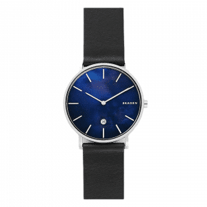 Skagen Hagen Slim Mother-of-Pearl Black Leather Watch