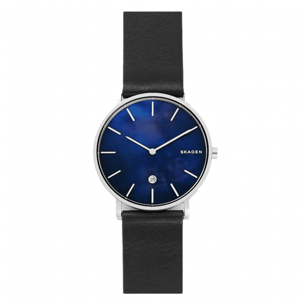 Skagen Hagen Slim Mother-of-Pearl Black Leather Watch