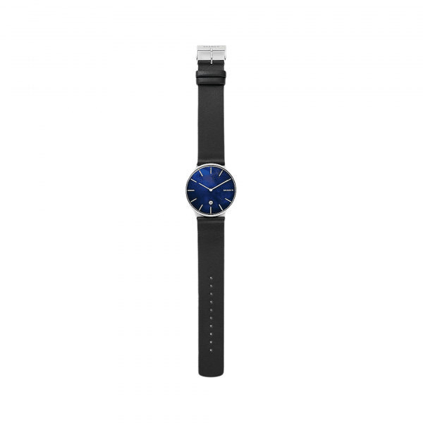 Skagen Hagen Slim Mother-of-Pearl Black Leather Watch - Image 3