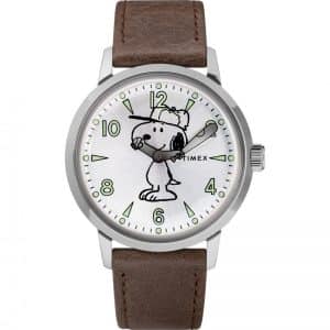 Timex x Peanuts Welton Snoopy 40mm Brown Leather Strap Watch TW2R94900