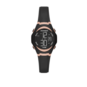 Skechers Quartz Digital Rose Gold-Tone Plastic Case & Black Silicone Watch SR2106
