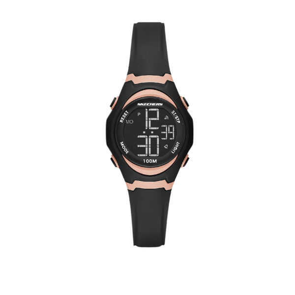 Skechers Quartz Digital Rose Gold-Tone Plastic Case & Black Silicone Watch SR2106
