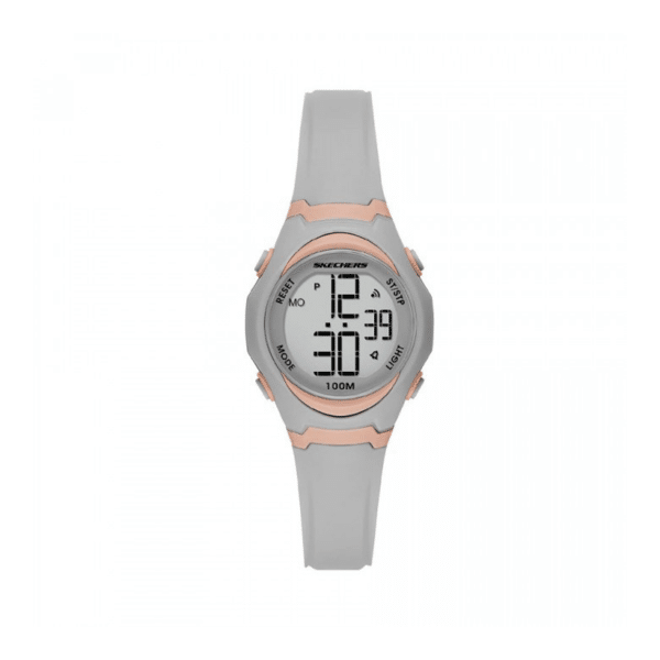 Skechers Quartz Digital Rose Gold-Tone Plastic Case & Light Grey Silicone Watch SR2107