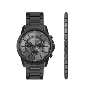 Armani Exchange Chronograph Black Stainless Steel Watch and Bracelet Gift Set AX7140SET