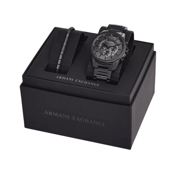 Armani Exchange Chronograph Black Stainless Steel Watch and Bracelet Gift Set AX7140SET - Image 6